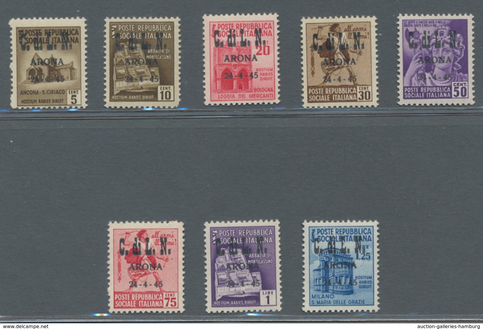 Italien - Lokalausgaben 1944/45 - Arona: 1945, Overprint On Definitives, Complete Set In Faultless Q - Emisiones Locales/autónomas