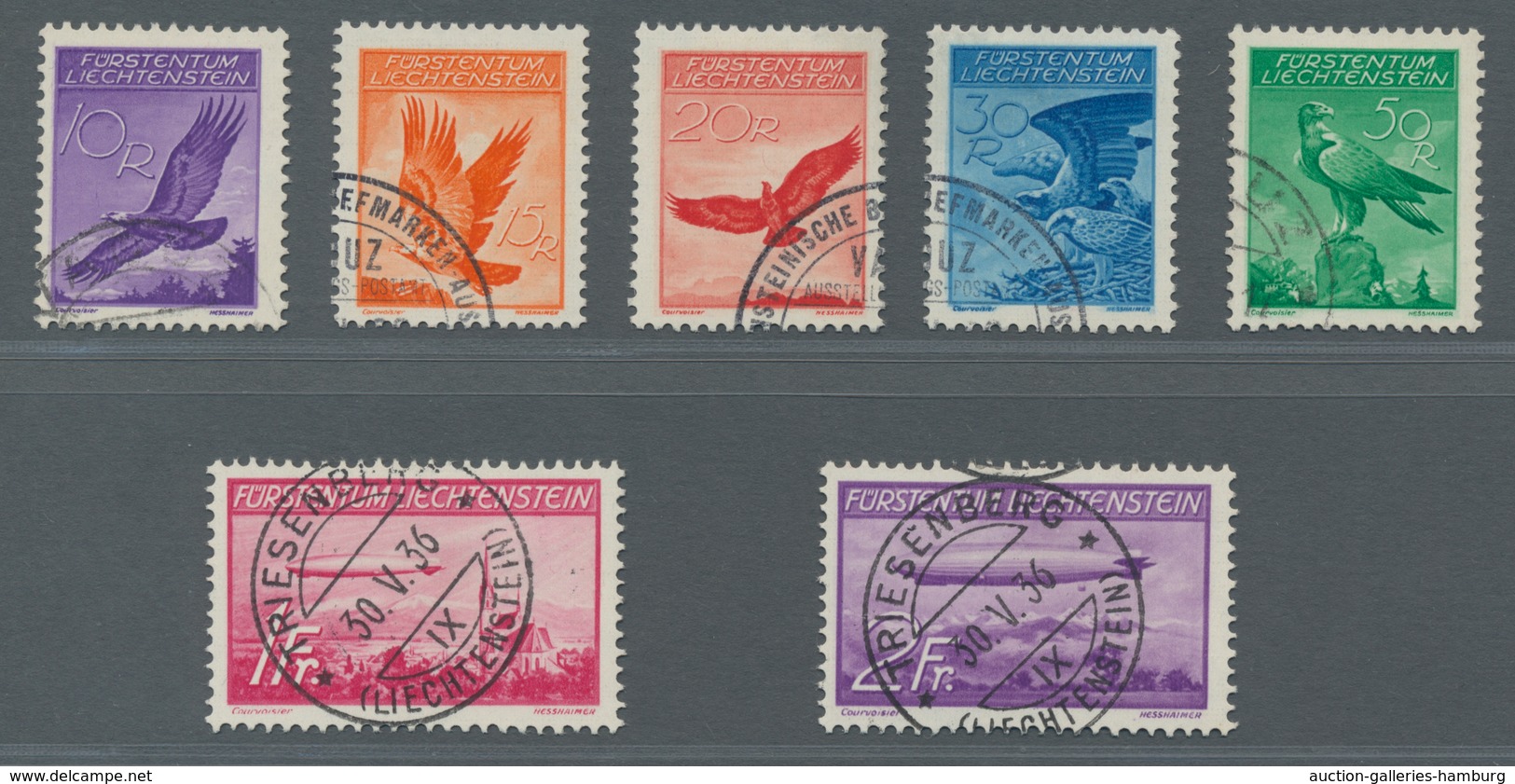 Liechtenstein: 1934/1936 Flugpostausgabe "Adler" (geriffelter Gummi) Und Zeppelin-Marken Von 1936 In - Used Stamps