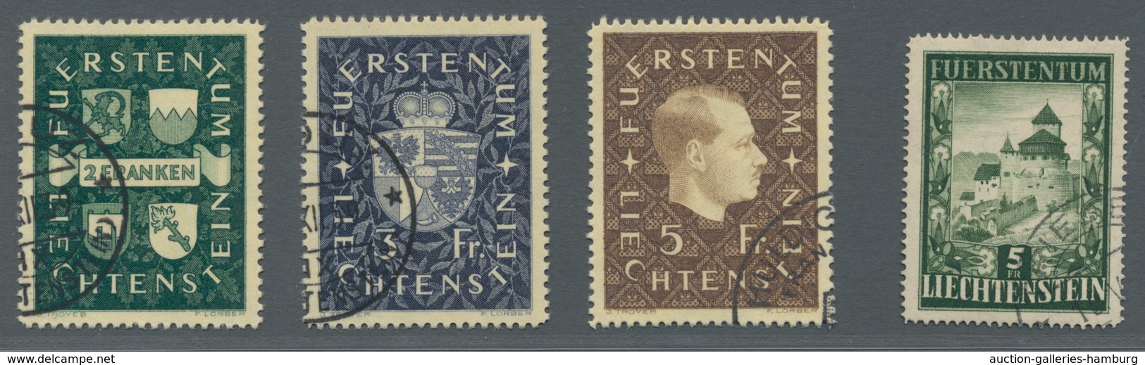 Liechtenstein: 1939 Und 1952 - Freimarkenausgaben Wappen / Franz Josef II. Bzw. Burg Vaduz Gestempel - Usados