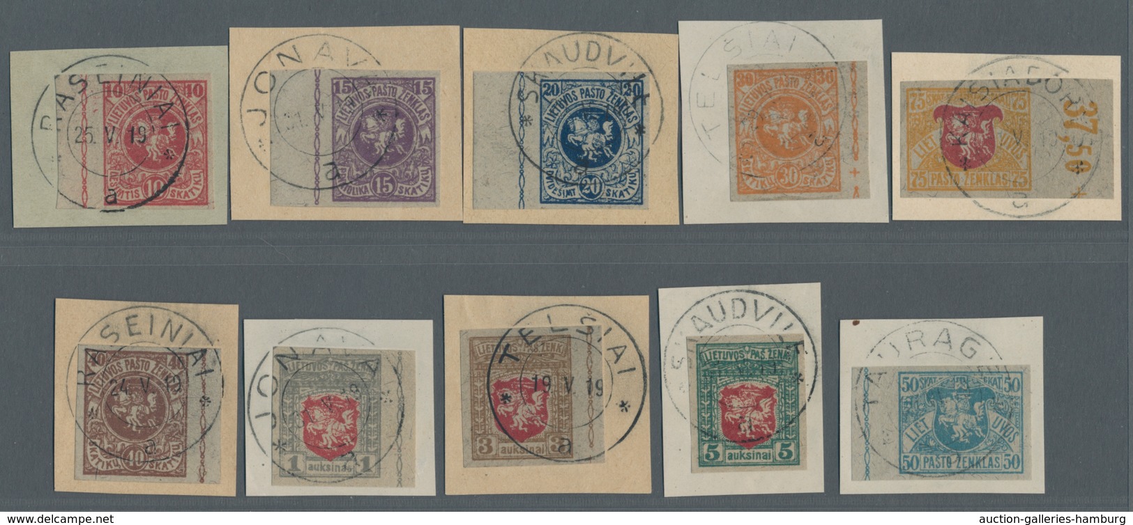 Litauen: 1919, Imperforated, Complete Set Used, Mostly Marginal Pieces, On Clean Stamps. ÷ 1919, Ung - Lithuania