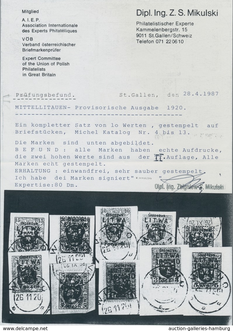 Mittellitauen: 1920, "printed edition", complete set each value on cabinet letter piece with clear W