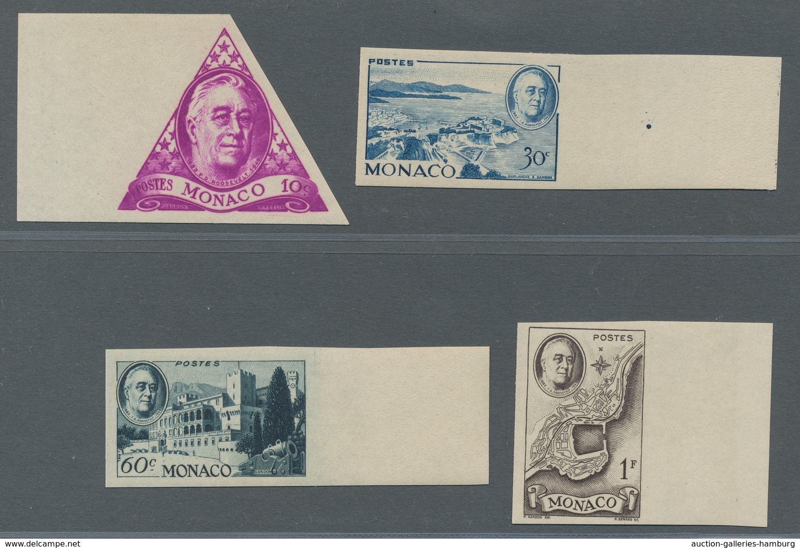 Monaco: 1946, "Todestag Roosevelt Ungezähnt", Postfrischer Randsatz In Tadelloser Erhaltung - Cartas & Documentos