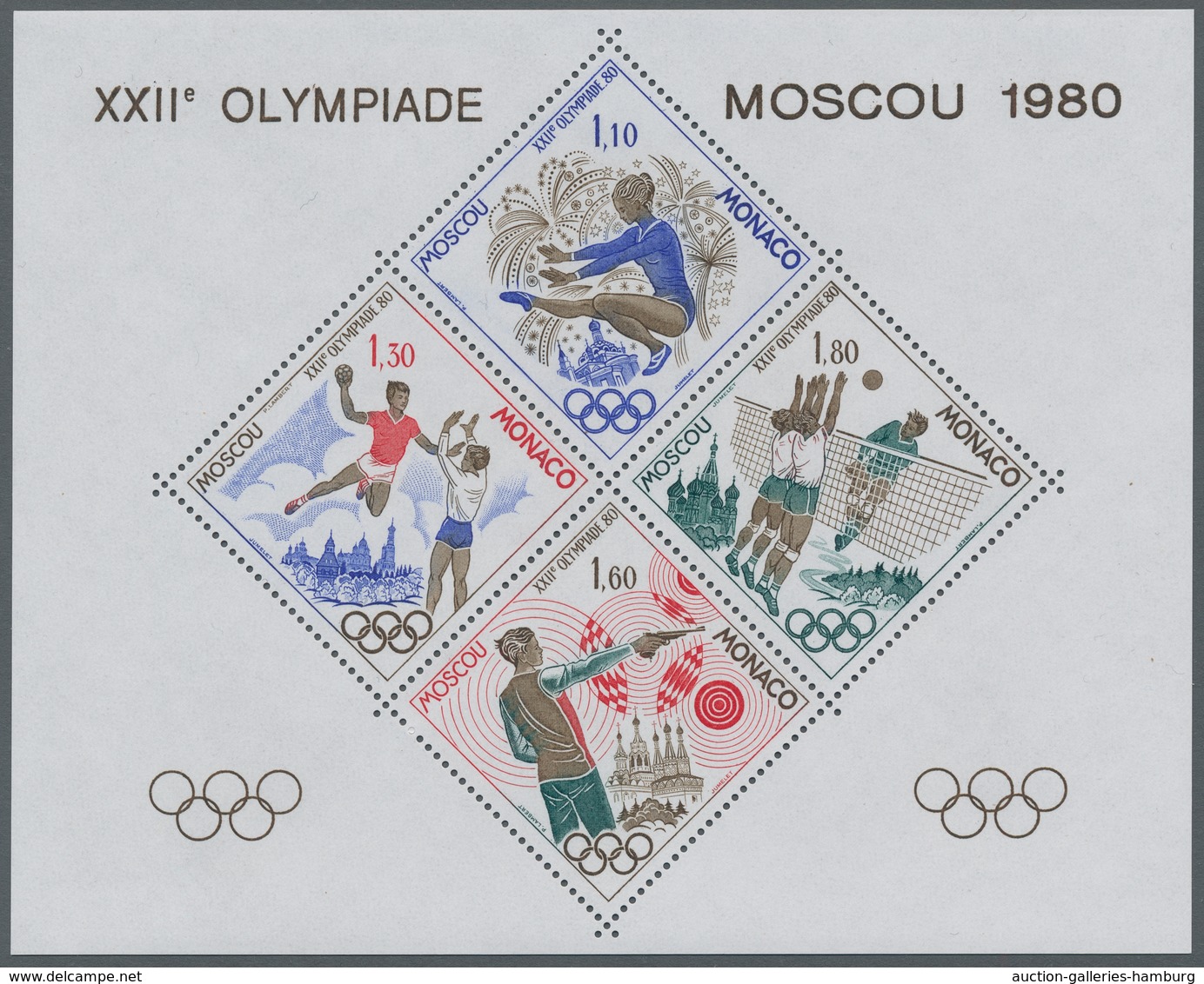 Monaco: 1980, Olympische Spiele, Postfrische Sonderdrucke In Blockform, Tadellose Erhaltung, Mi. 440 - Covers & Documents