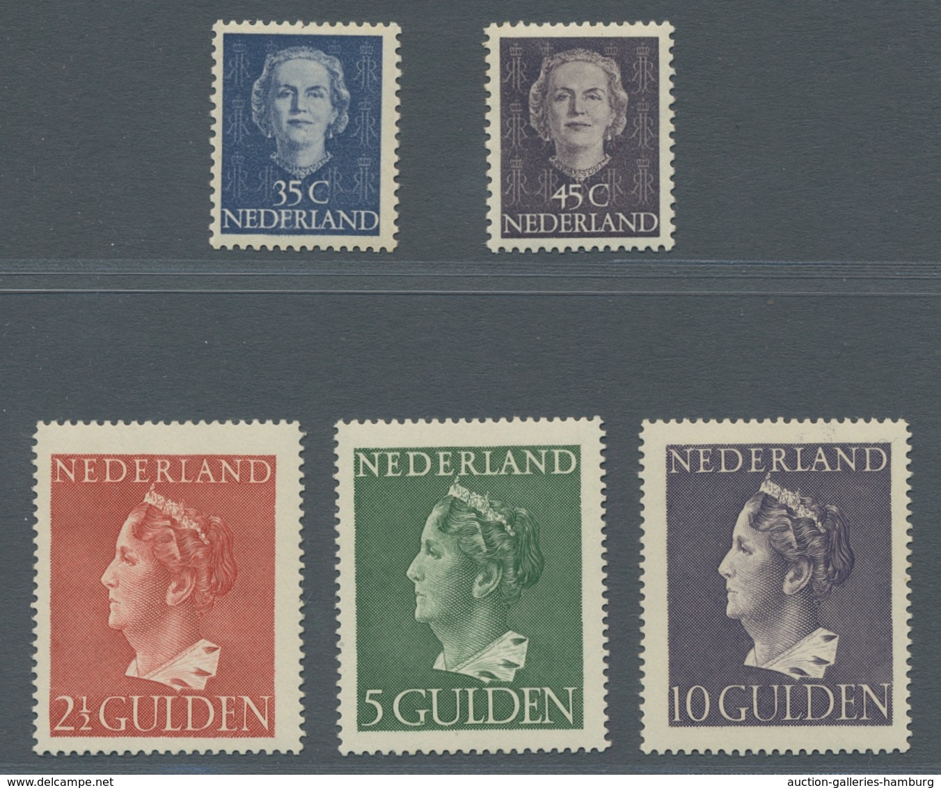 Niederlande: 1946-1951, Freimarkenausgaben, Partie Aus Den Wilhelmina-Guldenwerten (454-456) Sowie D - Usados