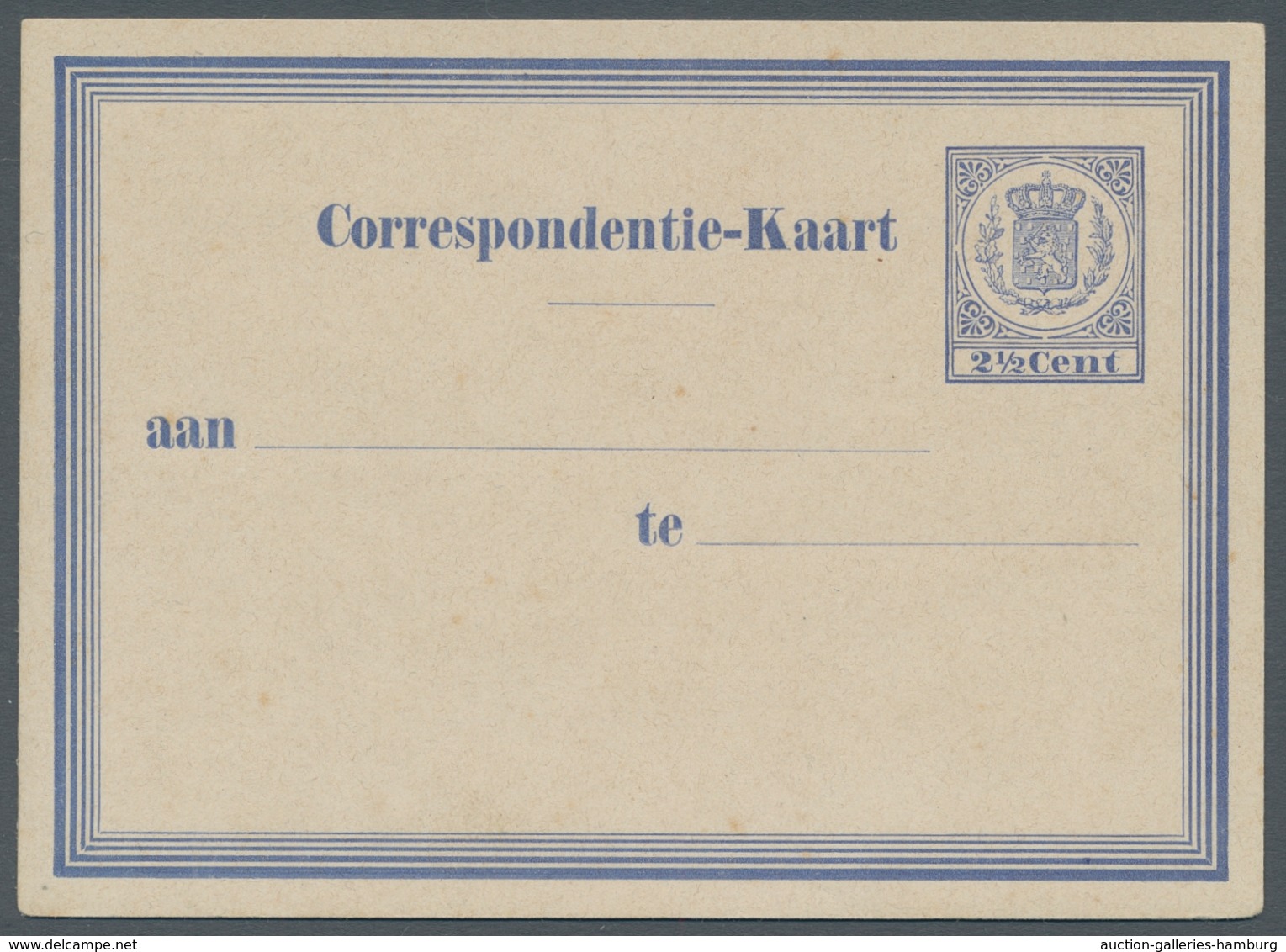 Niederlande - Ganzsachen: 1870, Essay Für Inlandspostkarte 2 1/2 Cents In Blau. Wertstempel Ist Wapp - Material Postal