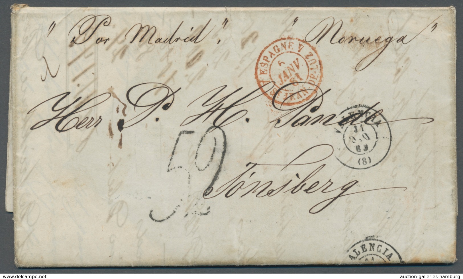 Norwegen - Vorphila: 1861, Letter With Complete Contents From Valencia To Toensberg (Norway), With F - ...-1855 Prefilatelia