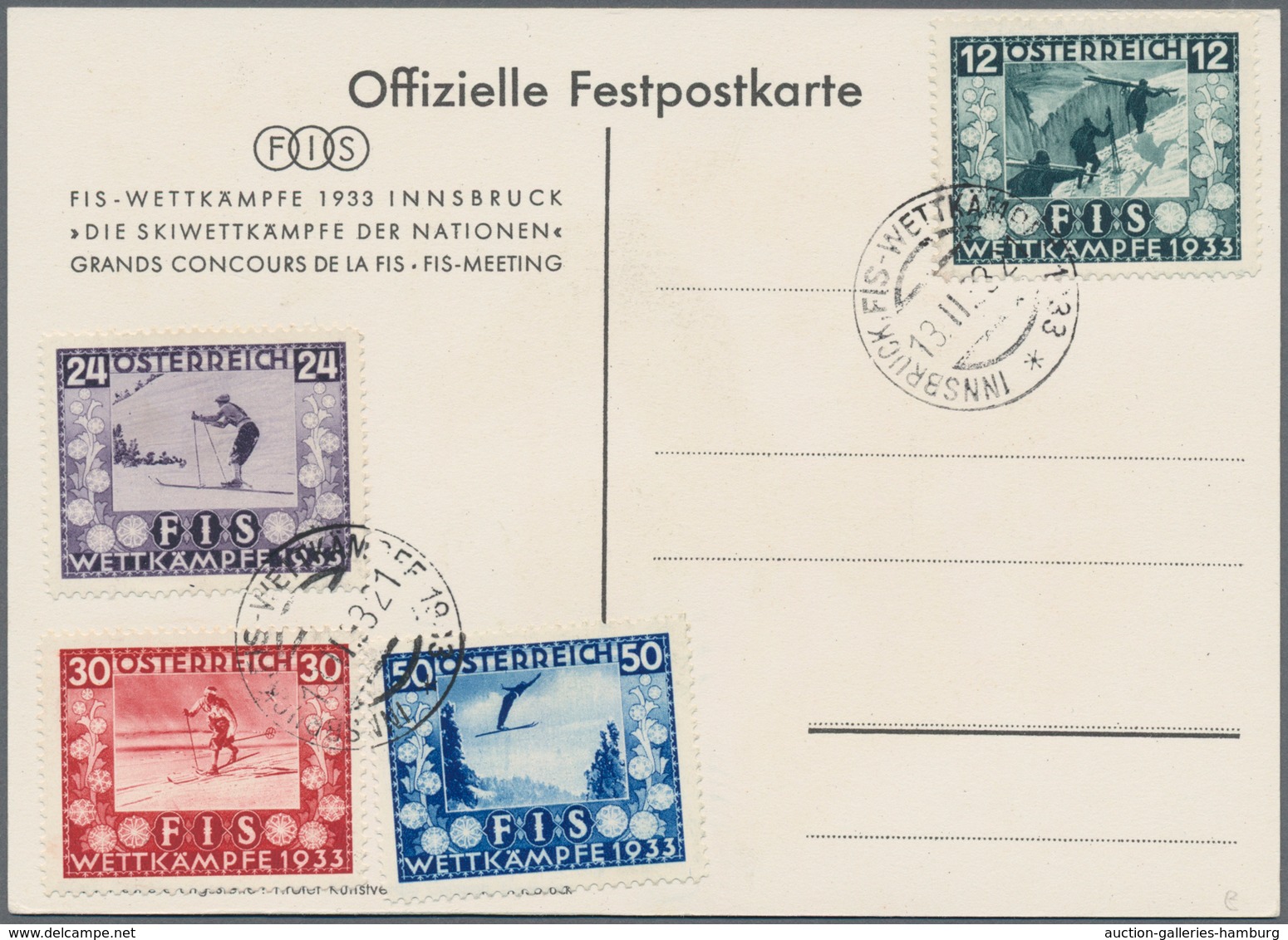 Österreich: 1933, FIS-Wettkämpfe, WIPA Und Katholikentag, Drei Ausgaben Je Auf Beleg Mit SST, Für 55 - Covers & Documents