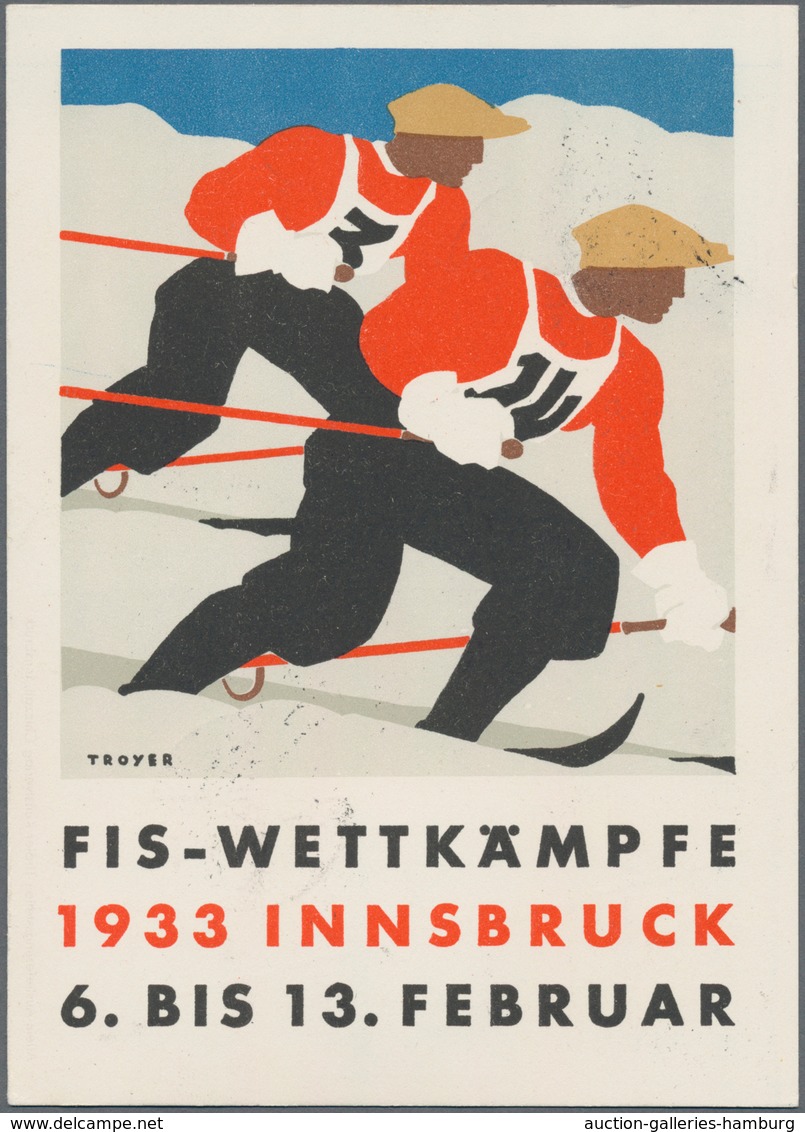 Österreich: 1933, FIS-Wettkämpfe, WIPA und Katholikentag, drei Ausgaben je auf Beleg mit SST, für 55