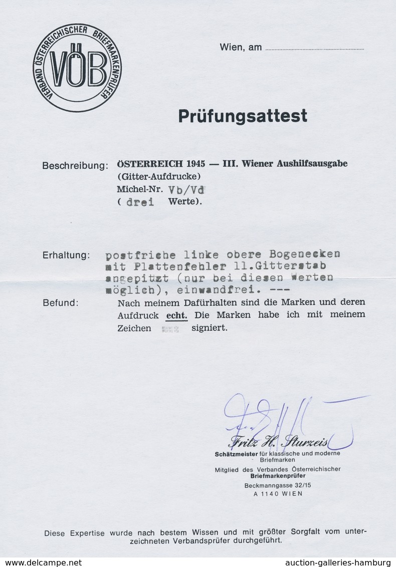 Österreich: 1945, "2 Bis 5 RM Aufdruck Mit PLF Gitterstab Angespitz", Postfrische Eckrandwerte In Ta - Cartas & Documentos