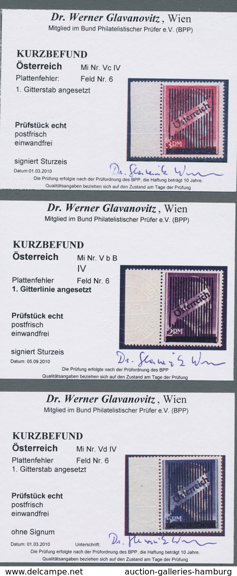 Österreich: 1945, "2 Bis 5 RM Aufdruck Mit PLF Gitterstab Angesetzt", Postfrische Randwerte In Tadel - Cartas & Documentos