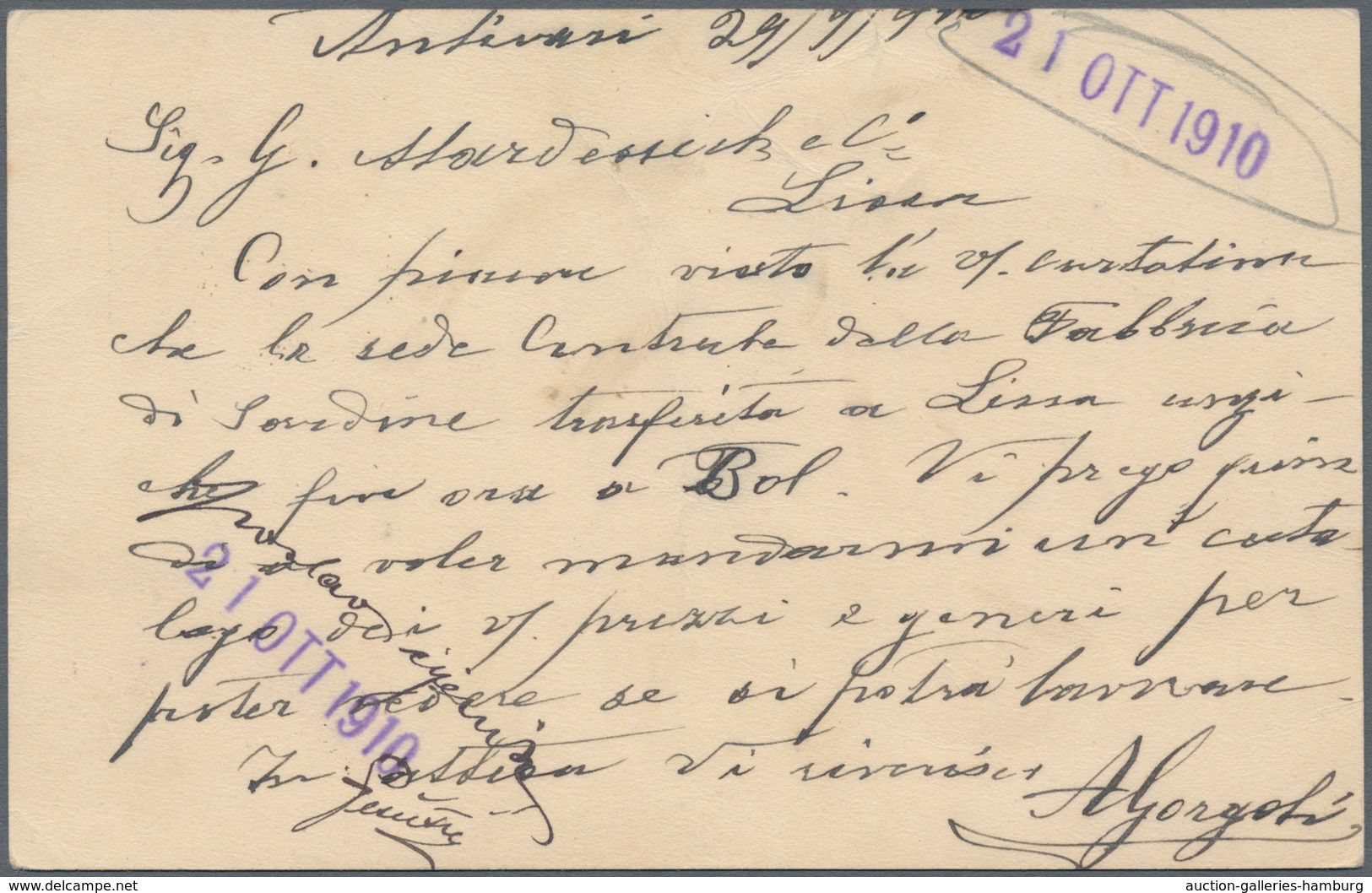 Österreich - Schiffspost: 1910, Montenegro, 5 P Olivgrün Ganzsachenkarte Mit Stempel BRIONI / ÖSTERR - Otros & Sin Clasificación