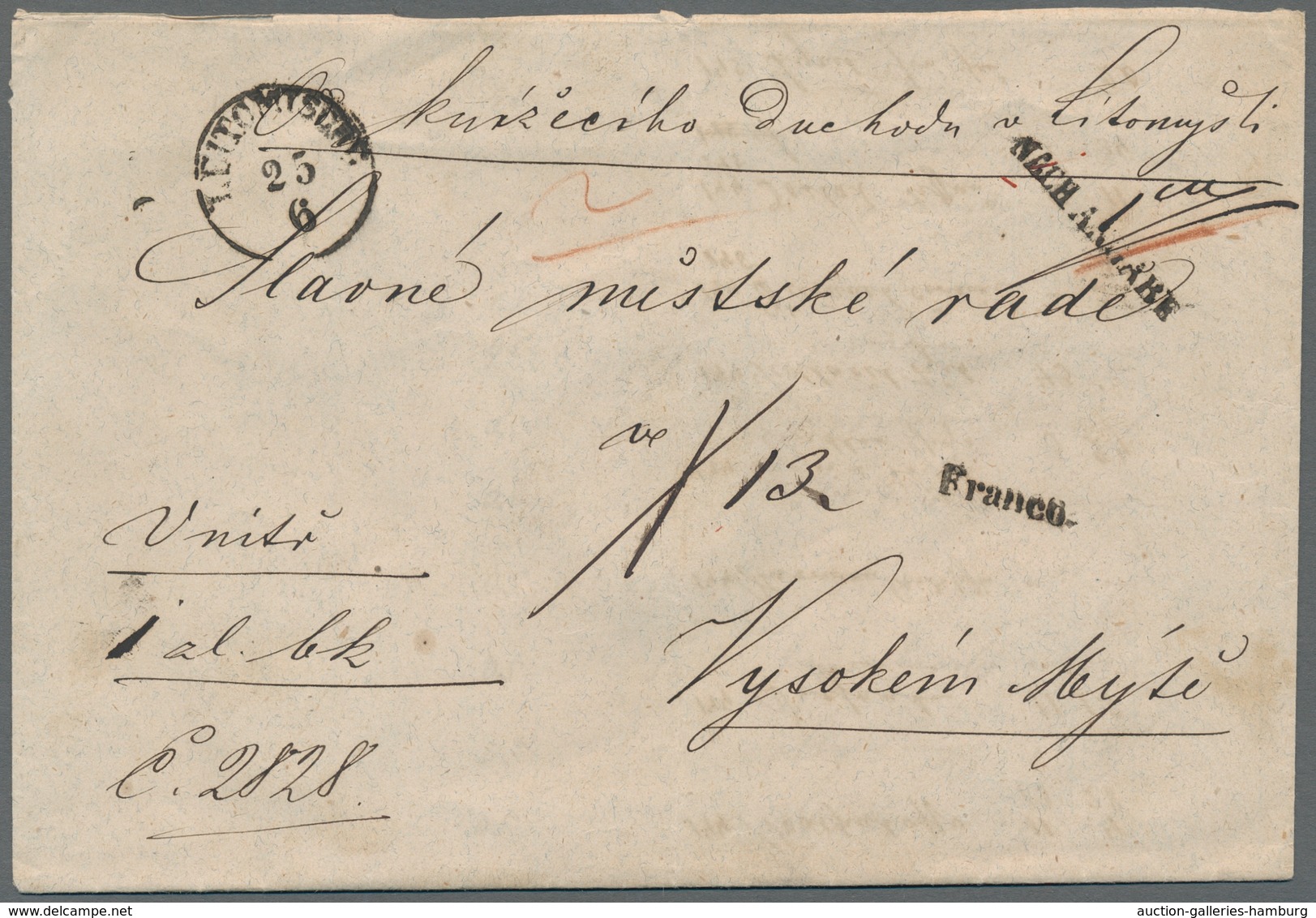 Österreich - Stempel: 1880 (ca.) - LEITOMISCHL 25 6, Klar Neben L1 NACH ANGABE Und FRANCO Auf Gesieg - Franking Machines (EMA)