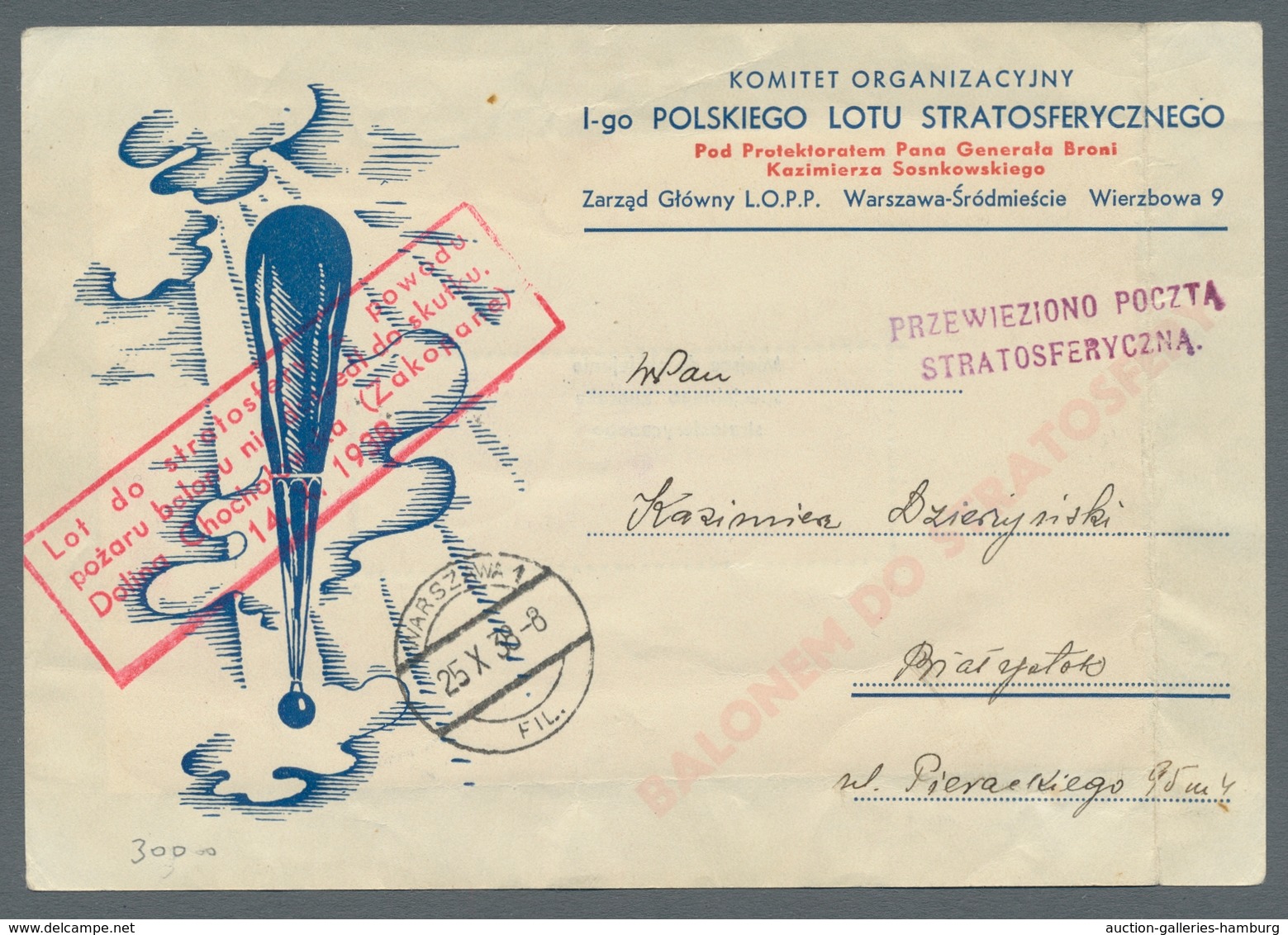 Polen: 1938, Zwei Briefe Und Eine Karte Des Organisationskomitees Für Den Polnischen Stratosphärenfl - Otros & Sin Clasificación