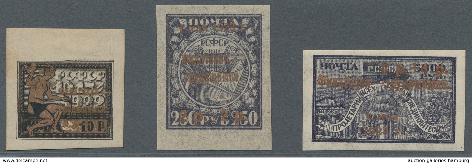 Russland: 1923, "day Of Work", Complete Set With Overprint In Bronze And Mi. 212 Also Golden. Both V - Unused Stamps