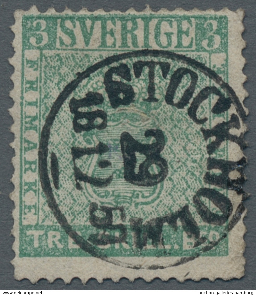 Schweden: 1855, "3 Sk. Light Bluish Green", Visually Attractive Value With Corner Repair And Full Ca - Usados