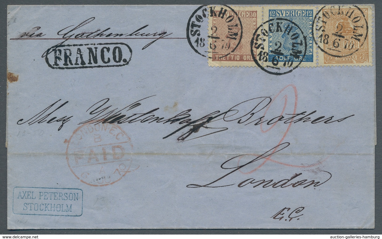 Schweden: 1858, Extraordinary Color-fresh Three-color Franking On Folded Cover From STOCKHOLM 2/6 18 - Usados