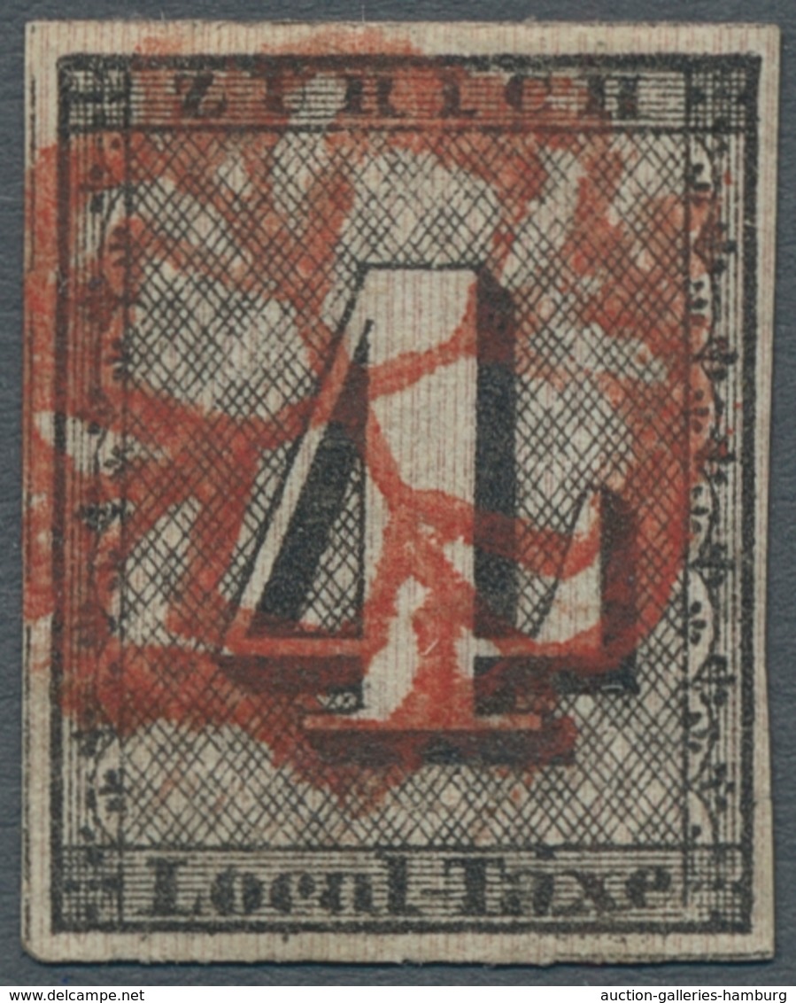 Schweiz - Zürich: 1843, "4 Rp. Linienunterdruck Senkrecht", Farbfrischer Wert Mit Allseits Meist Bre - 1843-1852 Poste Federali E Cantonali