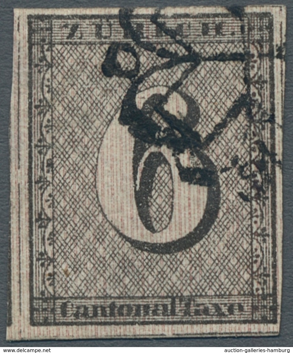 Schweiz - Zürich: 1843, "6 Rp. Linienunterdruck Senkrecht", Farbfrischer Wert Mit Schwarzer Rosette, - 1843-1852 Federal & Cantonal Stamps