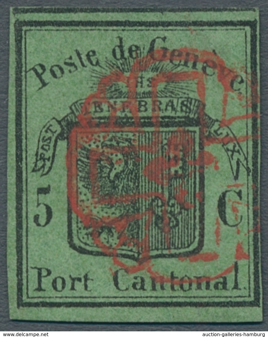 Schweiz - Genf: 1848, "5 C. Auf Grünlicholiv, Großer Adler", Farbfrischer Wert Mit Roter Rosette, Re - 1843-1852 Kantonalmarken Und Bundesmarken