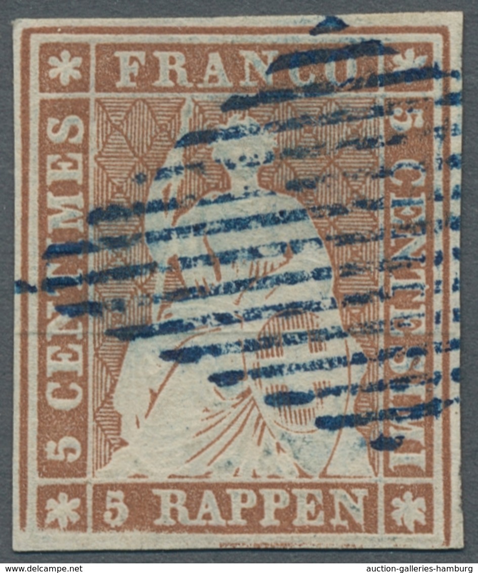 Schweiz: 1854, "5 Rp. Braun, Münchner Druck, 3. Periode", Farbfrischer Wert Mit Klarer Raute Und All - Usados