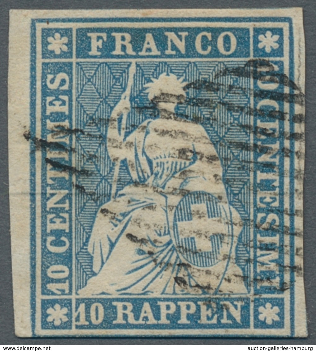 Schweiz: 1854, "10 Rp. Mittelblau, Münchner Druck, 3. Periode", Farbfrischer Wert Vom Linken Rand Mi - Usados