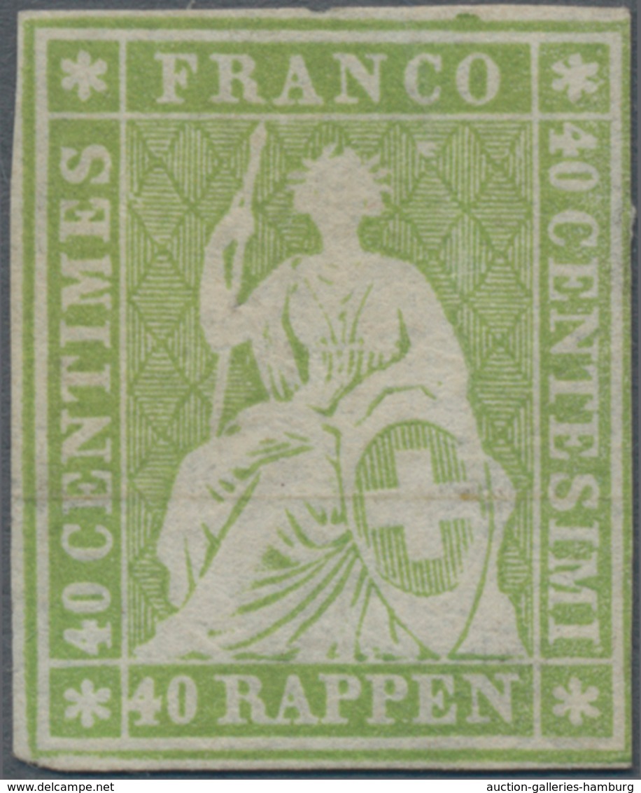 Schweiz: 1854, 40 Rappen Dunkelgelblichgrün Von Der 2. Auflage Des Münchner Druck, Ungebraucht Ohne - Usados