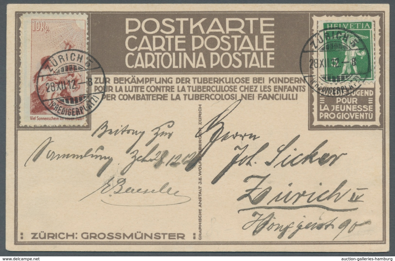 Schweiz: 1912, "10 Rp. Und 10 Cts. Vorläufer", Je Mit Zusatzfrankatur Zwei Verschiedenen Offiziellen - Used Stamps