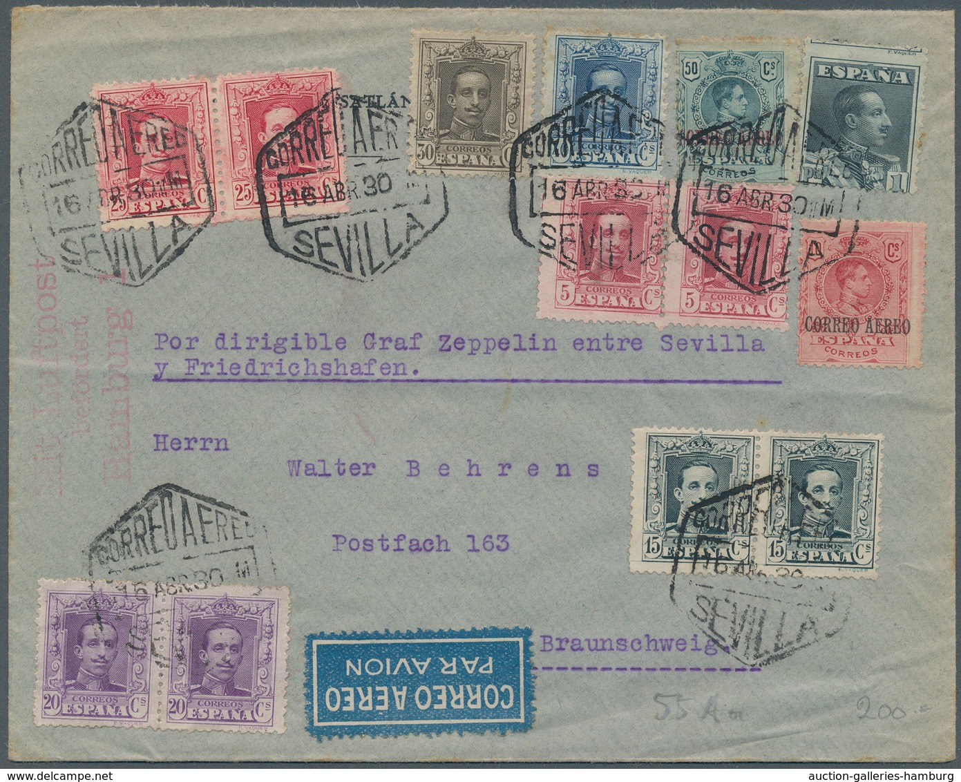 Spanien: 1930, Zeppelin Journey To Spain Return Letter From SEVILLA 16 JUN 20 Sent To Braunschweig V - Usados