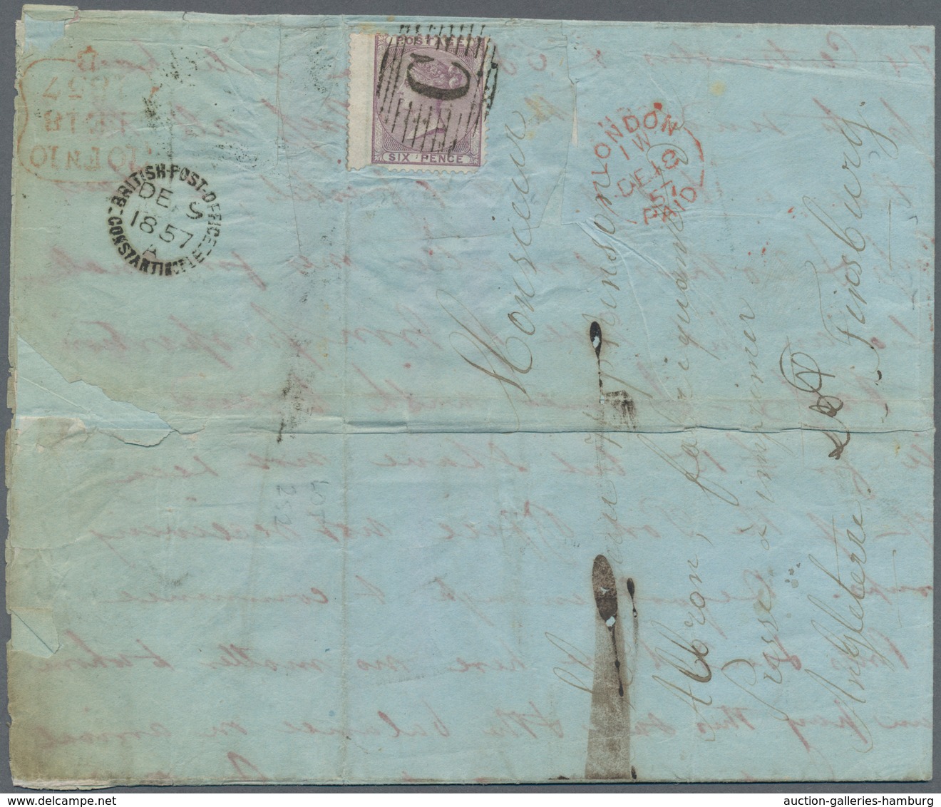 Türkei: British Post Office In Constantinople 1857-1914: 6d. Rate To Great Britain Via Marseilles, 1 - Sonstige & Ohne Zuordnung