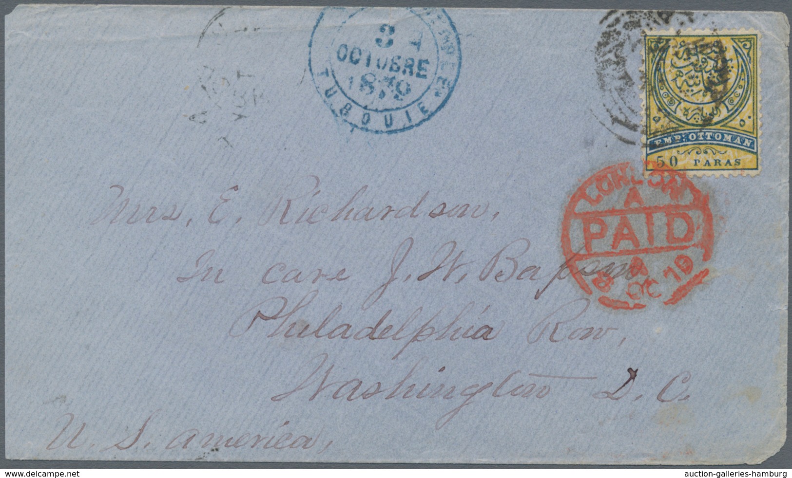 Türkei - Stempel: 1879, TURKEY - 50 Paras Envelope From Aleppo (SYRIA) To Philadelphia, USA, 1879 - - Otros & Sin Clasificación