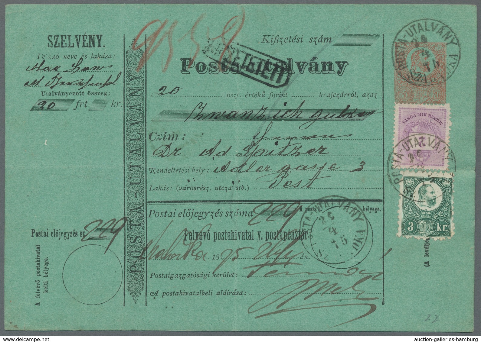 Ungarn - Ganzsachen: 1874, Postanweisungsganzsache Zu 5 Kreuzer Entwertet "Rosta-Utalvány 20.4.75" M - Enteros Postales