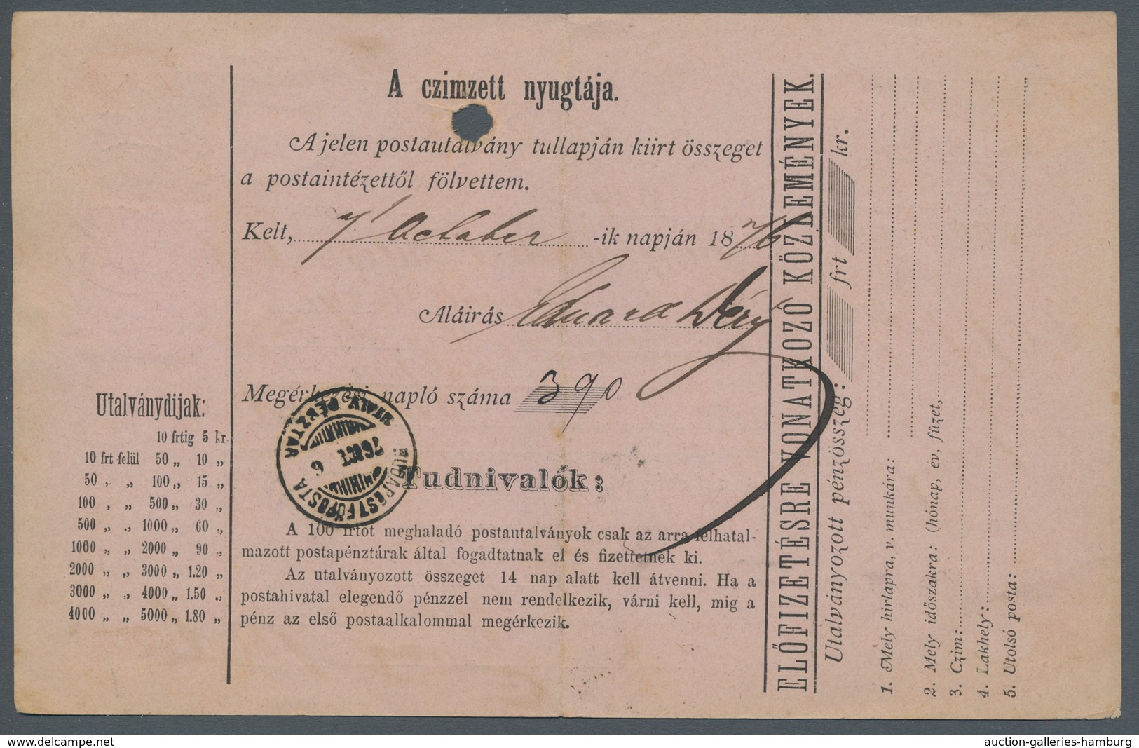Ungarn - Ganzsachen: 1875, Postanweisungsganzsache Zu 5 Kreuzer Entwertet "...z ....ny Szeged 5.10.7 - Postal Stationery