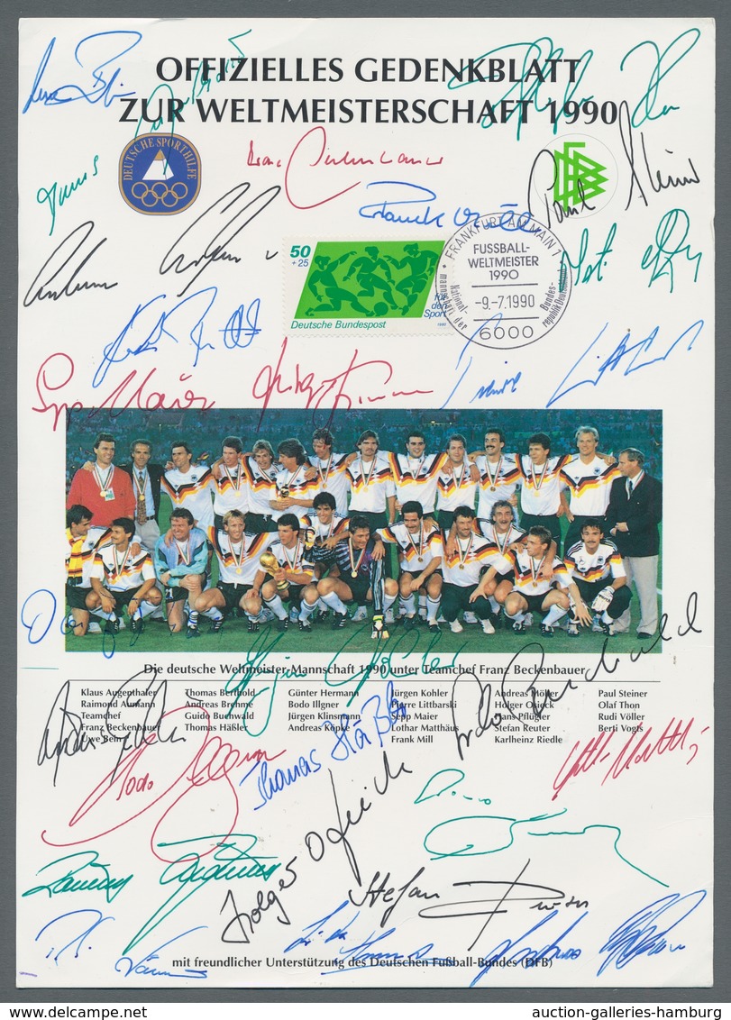 Autographen: FUSSBALL-WELTMEISTER 1990, Gedenkblatt Der Deutschen Sporthilfe Zur Fußball-WM 1990 Mit - Otros & Sin Clasificación