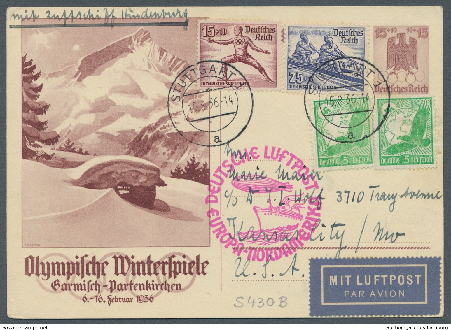 Thematik: Olympische Spiele / Olympic Games: 1936, "15 Pfg. Ganzsache Garmisch" Mit Zusatzfrankatur - Other & Unclassified