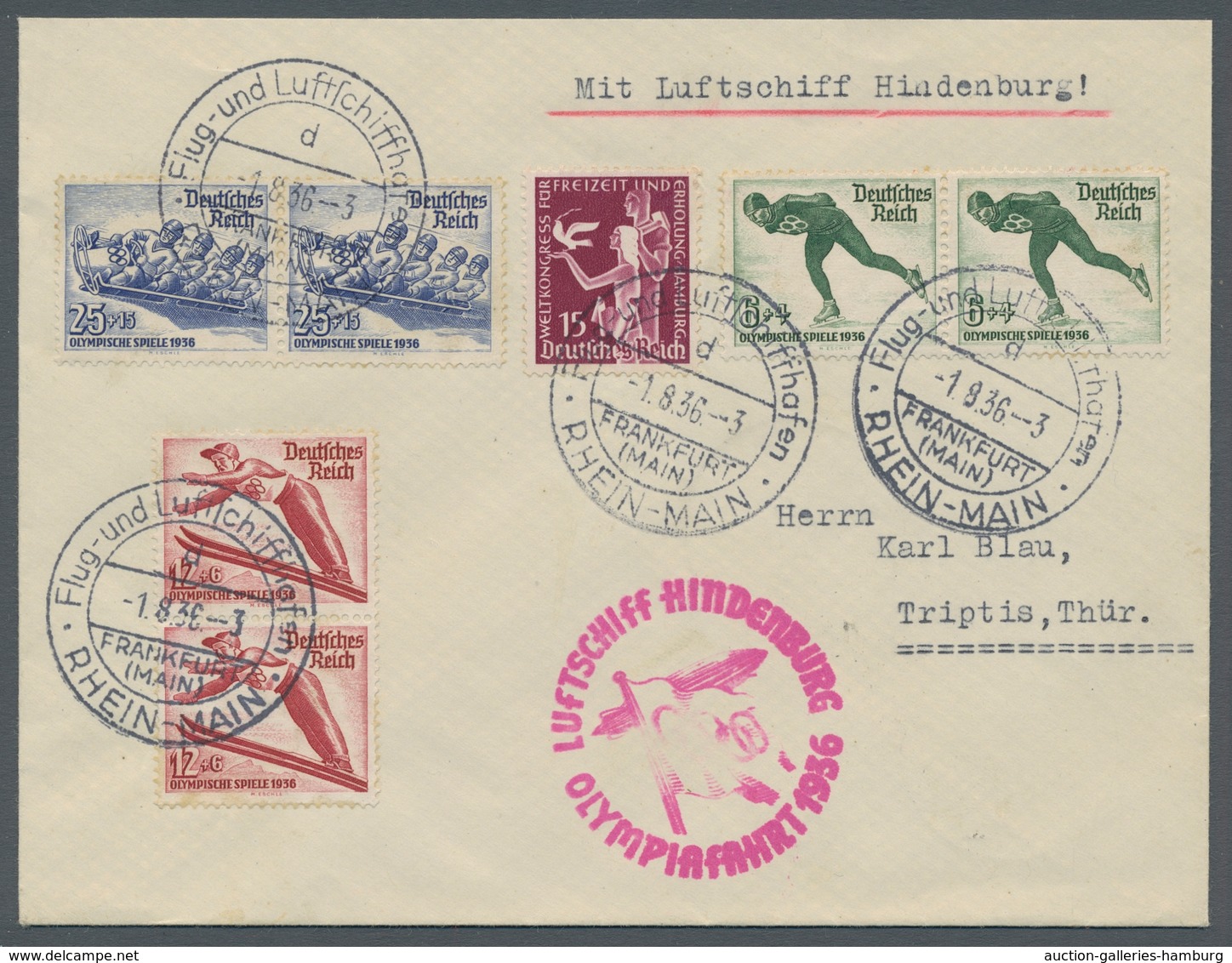 Thematik: Olympische Spiele / Olympic Games: 1936, Zeppelinbrief Zur Olympiafahrt Vom 1.8.36 Mit Ung - Otros & Sin Clasificación