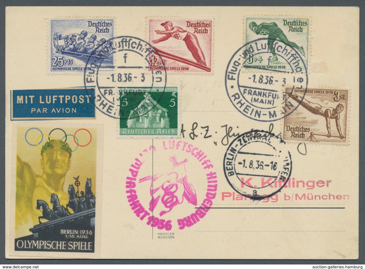 Thematik: Olympische Spiele / Olympic Games: 1936, Zeppelinkarte Zur Olympiafahrt Mit Komplettem Sat - Other & Unclassified