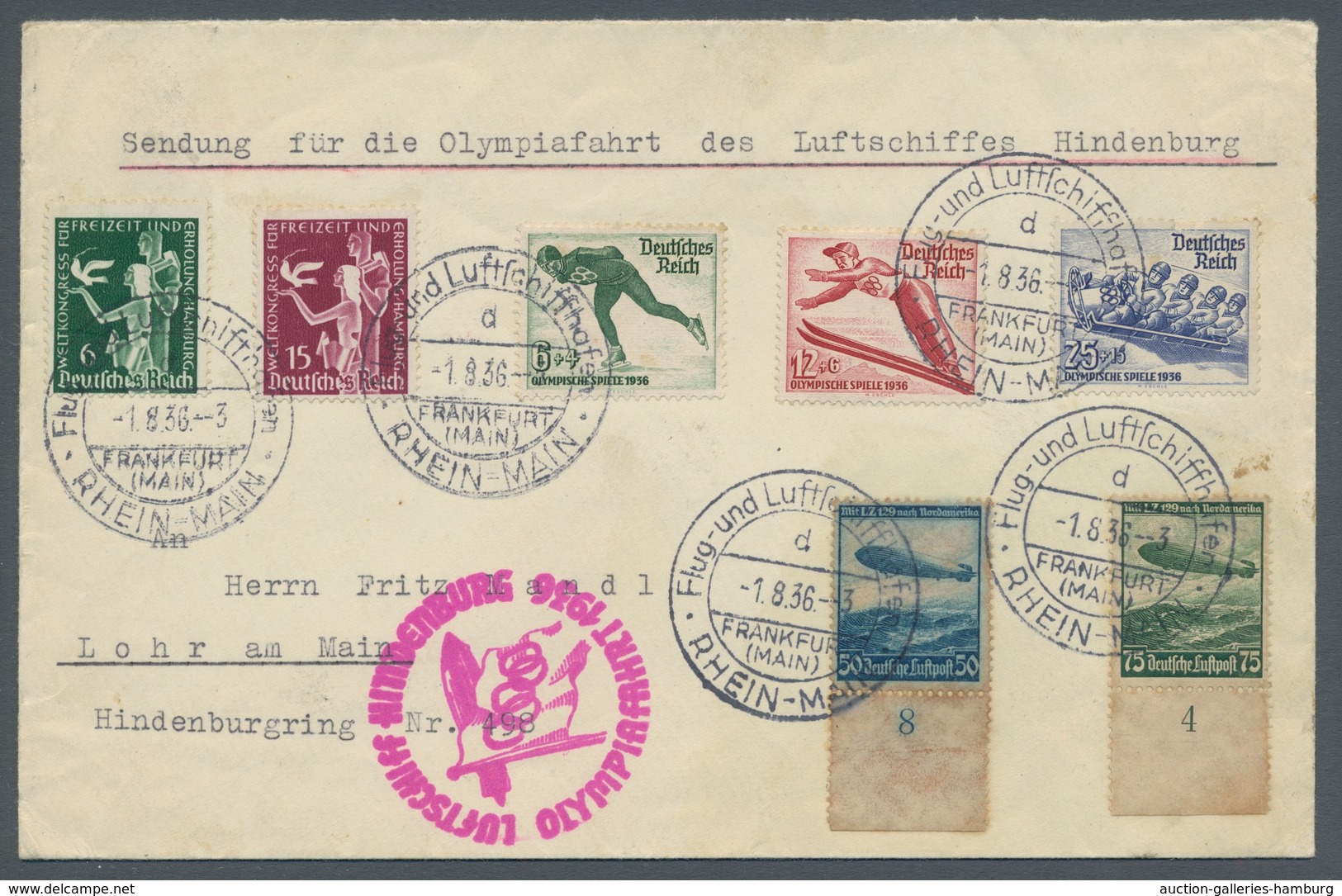 Thematik: Olympische Spiele / Olympic Games: 1936, Zeppelinbrief Zur Olympiafahrt Vom 1.8.36, Franki - Other & Unclassified