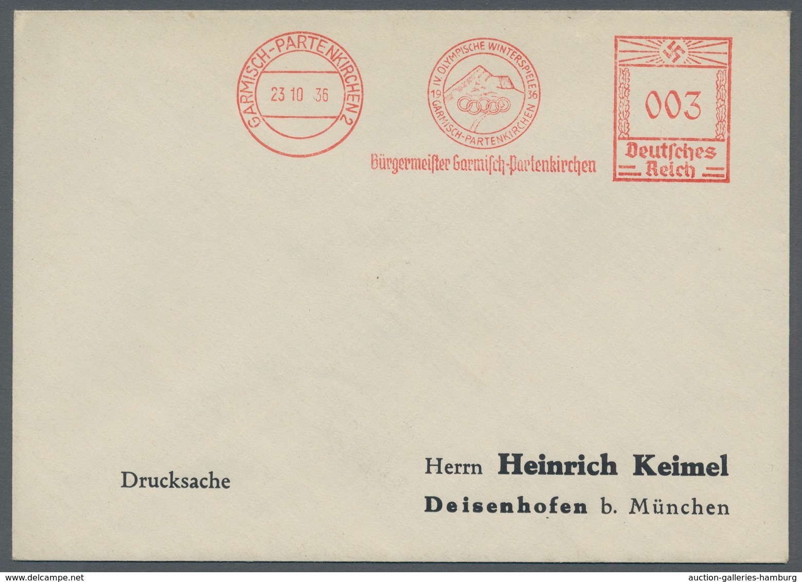 Thematik: Olympische Spiele / Olympic Games: 1936 - Garmisch-Partenkirchen, Freistempel Zu "003 Pfg. - Other & Unclassified