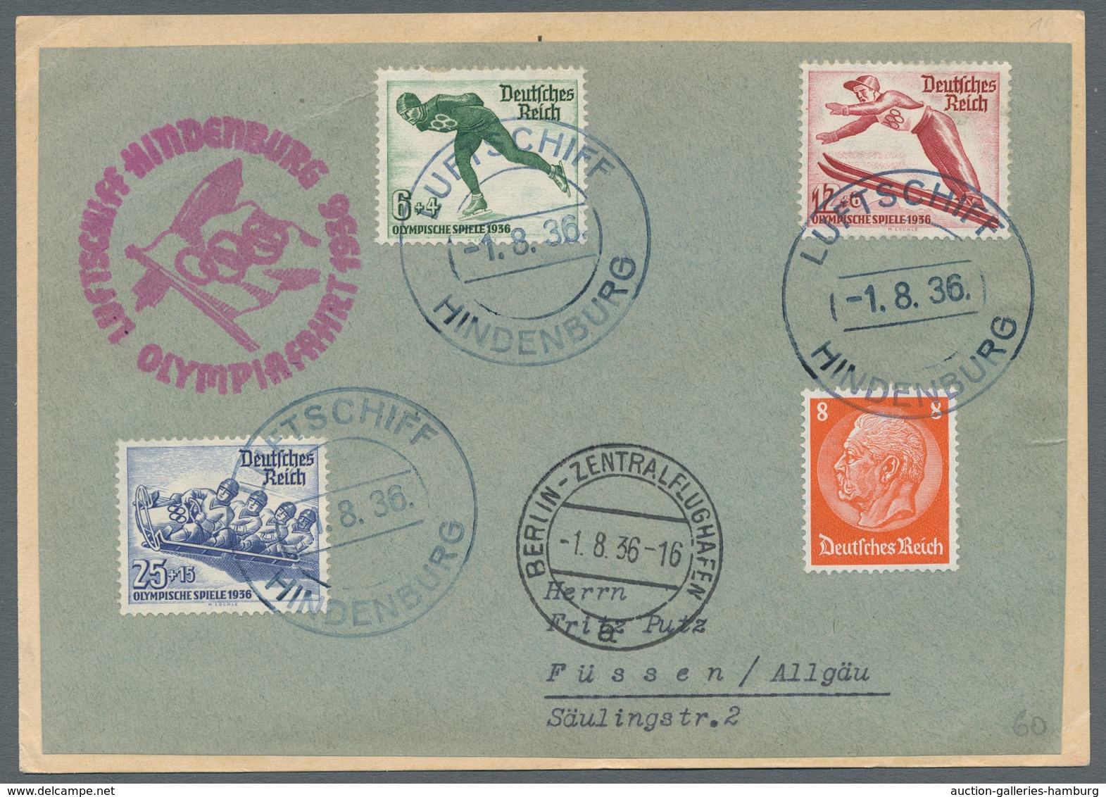Thematik: Olympische Spiele / Olympic Games: 1936, "Olympiafahrt", Vier Flugbelege Sowie Eine -vorde - Other & Unclassified