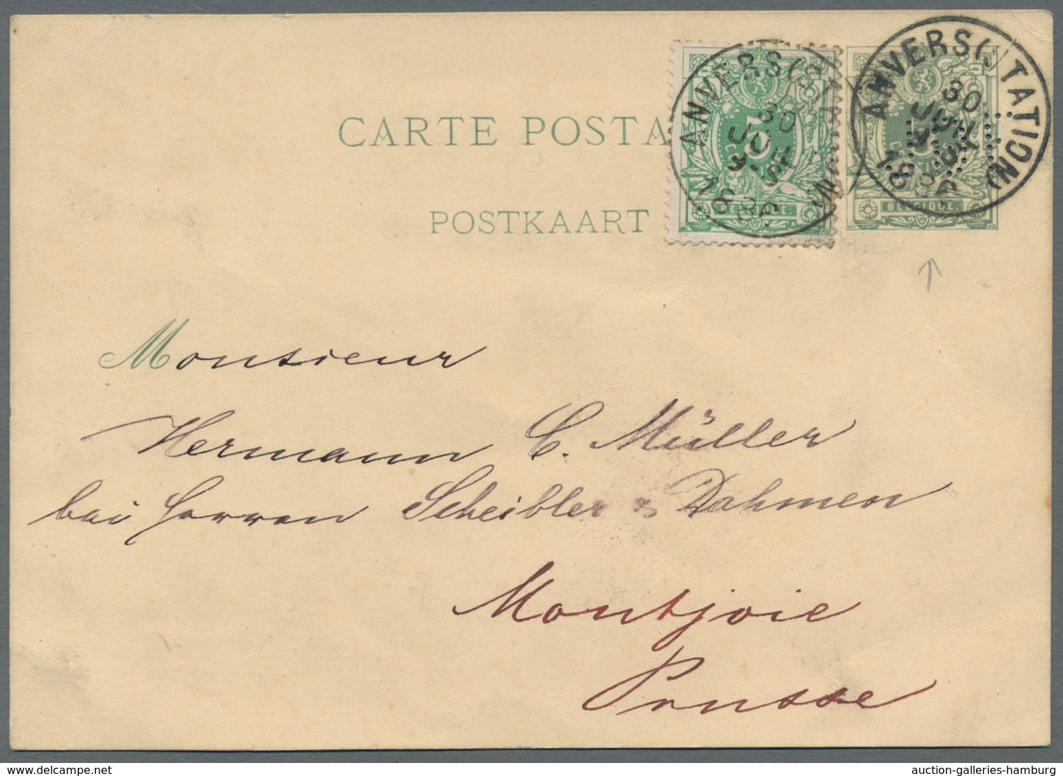 Thematik: Firmenlochung / Perfins: BELGIEN - 1881-1897, Vier Ganzsachen-Postkarten, Jeweils Mit Unte - Sin Clasificación