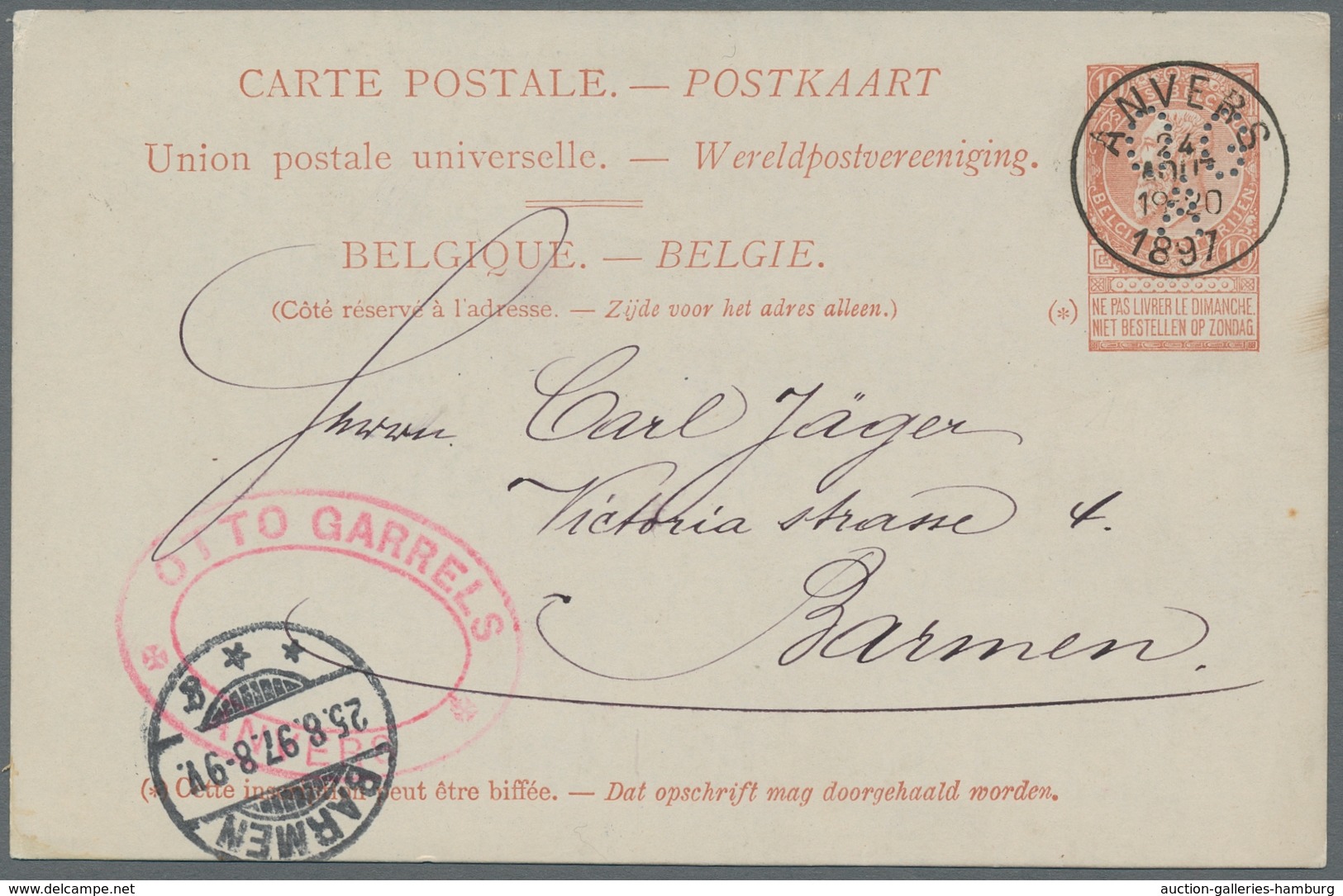 Thematik: Firmenlochung / Perfins: BELGIEN - 1881-1897, Vier Ganzsachen-Postkarten, Jeweils Mit Unte - Ohne Zuordnung