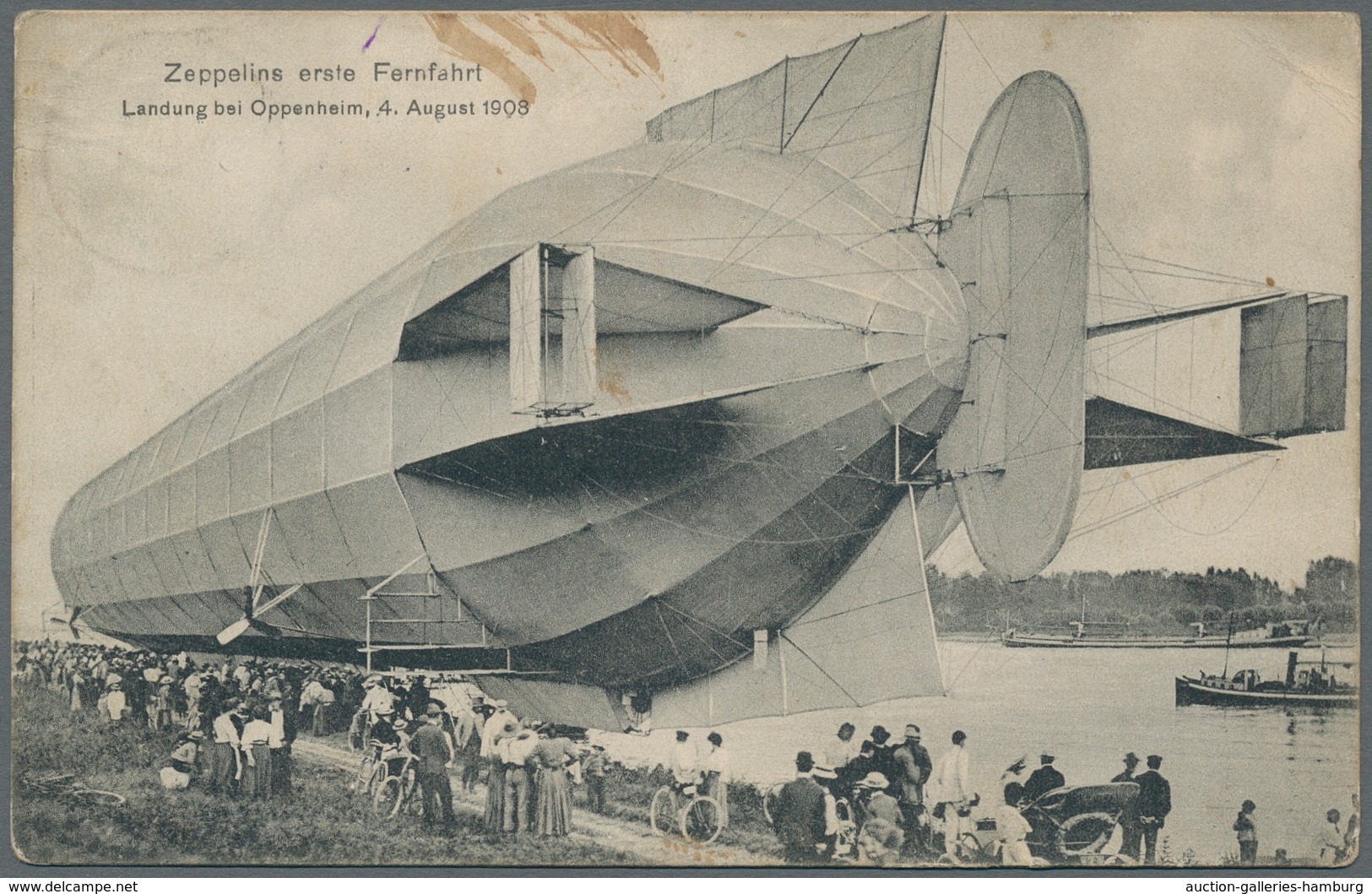 Zeppelinpost Deutschland: 1909-12, fünf "Rühe"-Ansichtskarten mit Zeppelin-Motiven mit u.a. "Victori