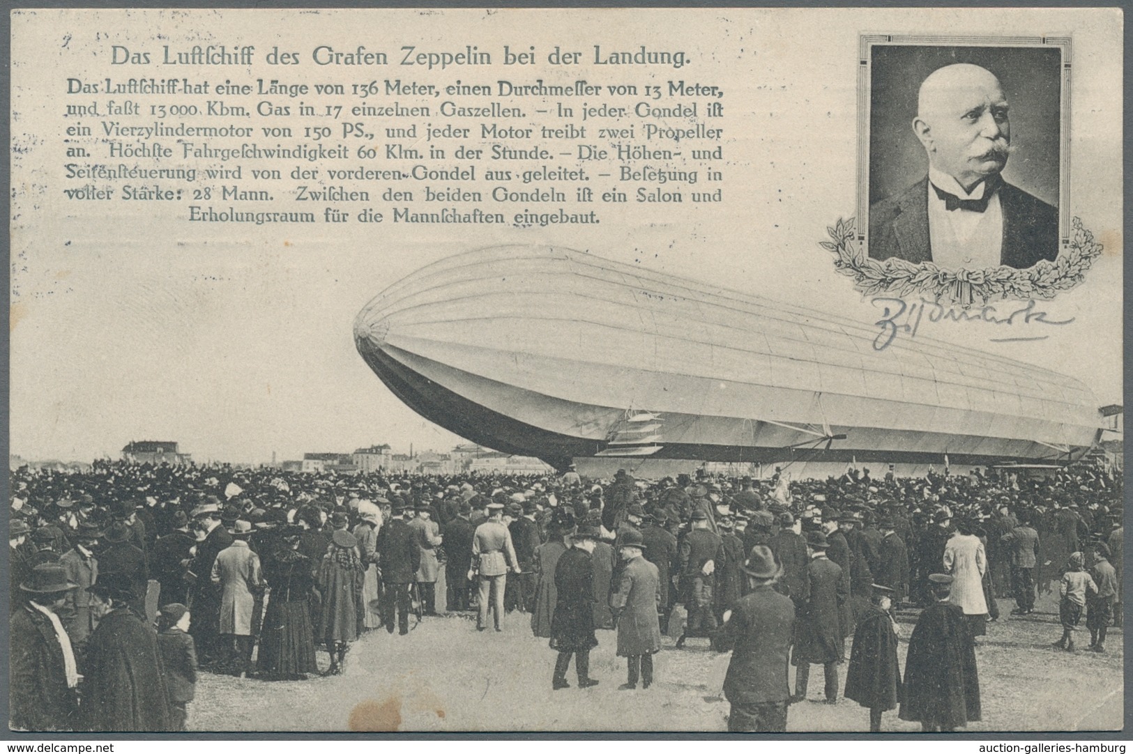 Zeppelinpost Deutschland: 1909-12, fünf "Rühe"-Ansichtskarten mit Zeppelin-Motiven mit u.a. "Victori