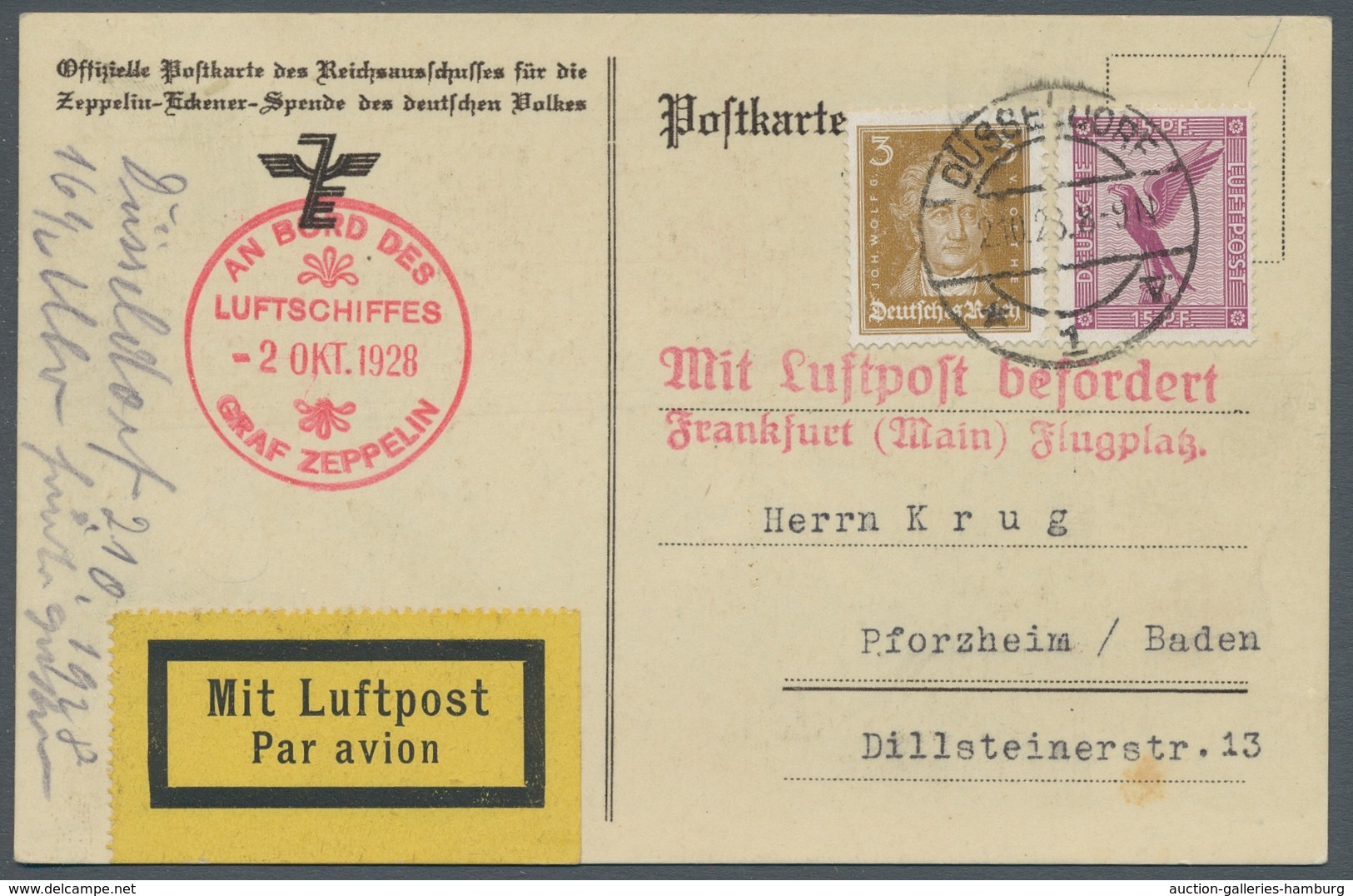 Zeppelinpost Deutschland: 1928 - Deutschlandfahrt/Abwurf Düsseldorf, Offizielle Karte Mit Bestätigun - Airmail & Zeppelin