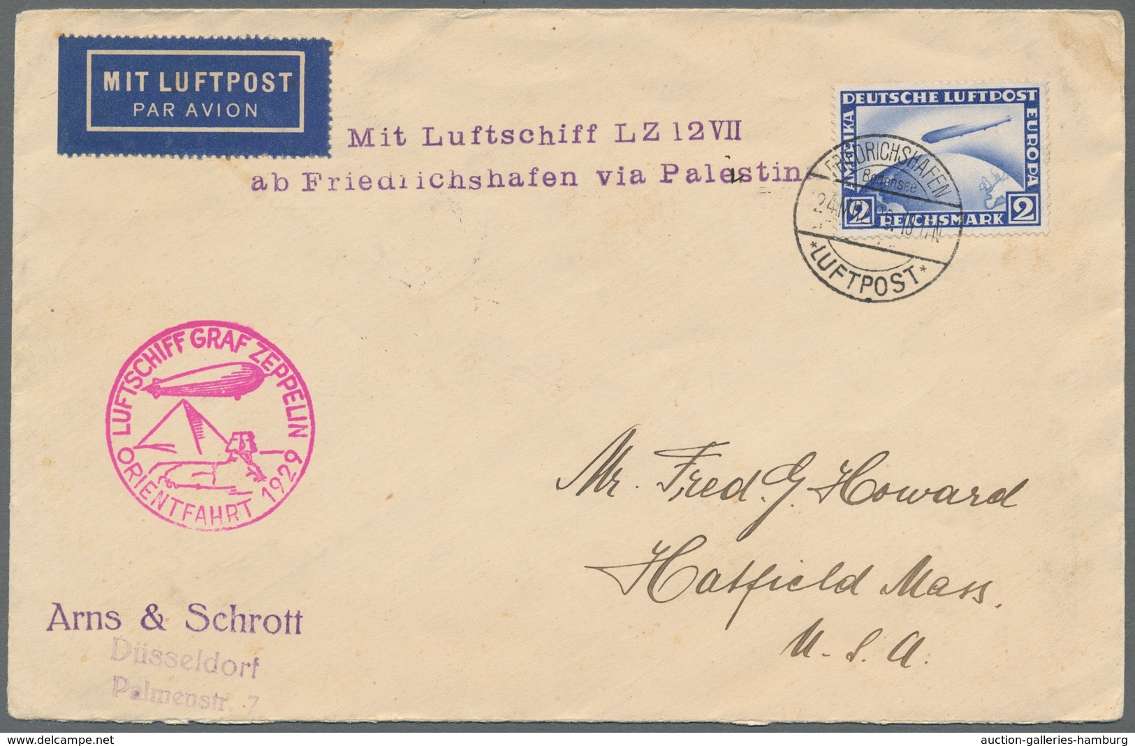 Zeppelinpost Deutschland: 1929, Orientfahrt Der LZ 127, Auflieferung Friedrichshafen Nach Hatfield/M - Correo Aéreo & Zeppelin