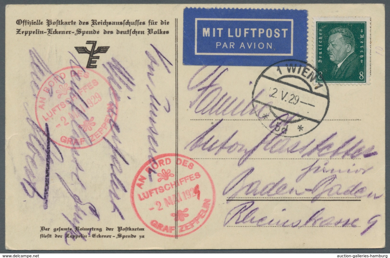 Zeppelinpost Deutschland: 1928, 8 Pf Ebert Grün Als Ef. Auf Lp-Karte Der Zeppelin-Eckener-Spende, Ge - Airmail & Zeppelin