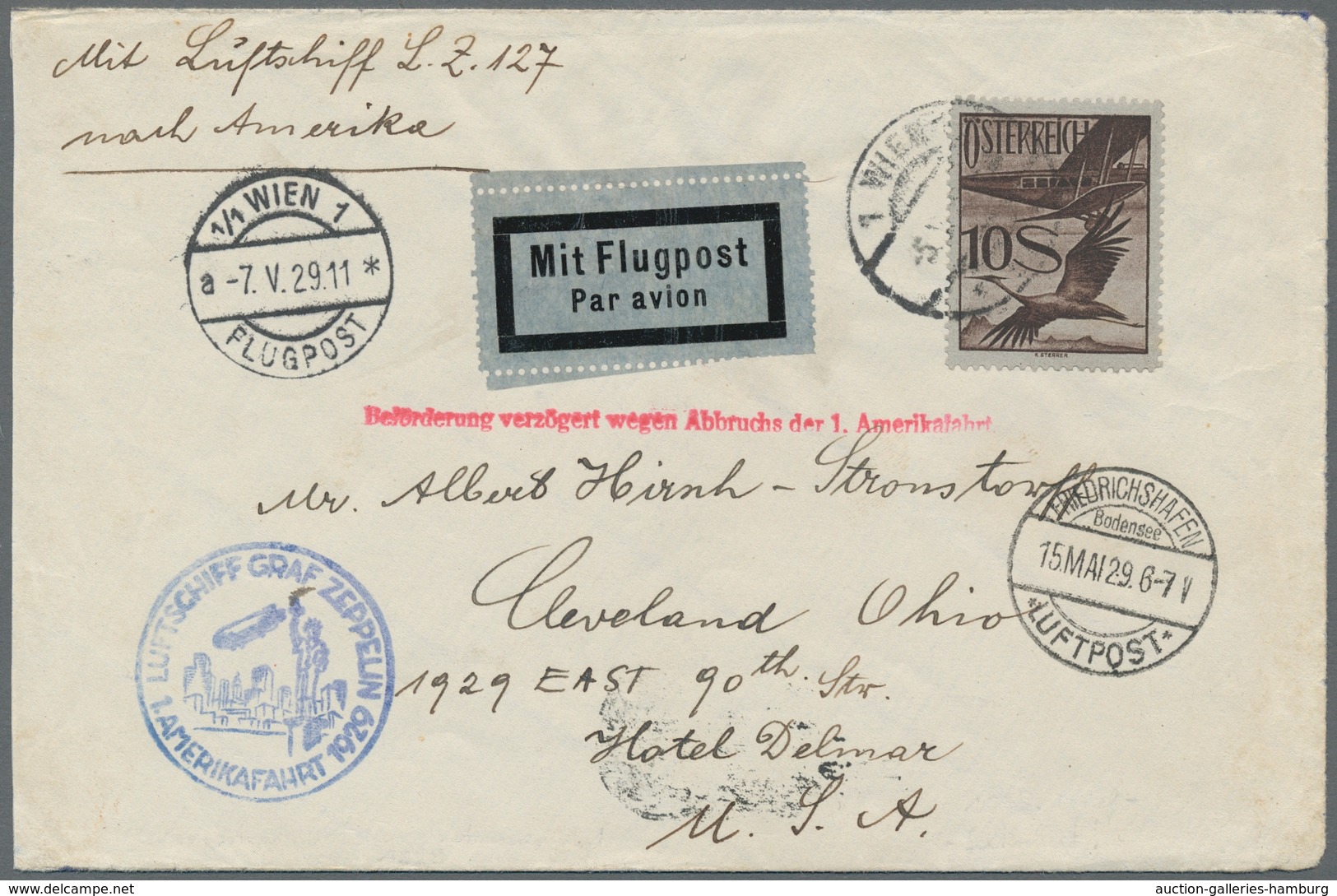 Zeppelinpost Deutschland: 1929, Zuleitungspost Österreich, 10 S Braun, Als EF Auf Zeppelinbrief Zur - Airmail & Zeppelin