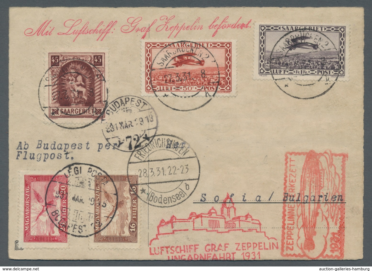Zeppelinpost Deutschland: 1931 - Ungarnfahrt, Zuleitung Saar Auf Vs./rs. Hochwertig Frank. Karte (u. - Airmail & Zeppelin