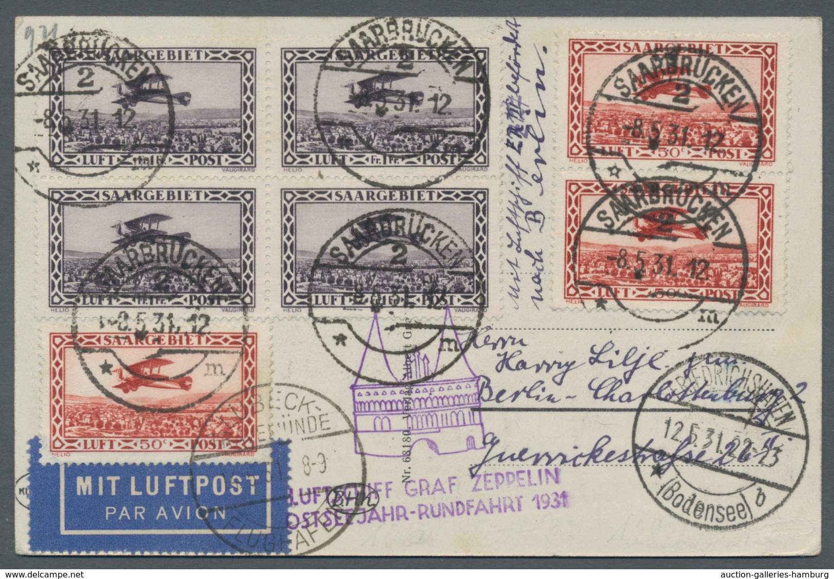 Zeppelinpost Deutschland: 1931, Ostseerundfahrt, Zuleitung SAAR, Abwurf Lübeck, Ansichtskarte, Selte - Airmail & Zeppelin