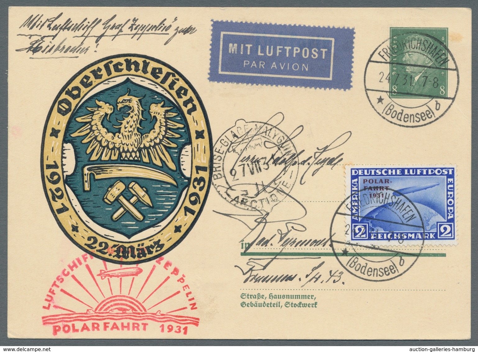 Zeppelinpost Deutschland: 1931, 2 RM Zeppelin-Polarfahrt Auf Ganzsache P 190, Sehr Dekoratives Stück - Airmail & Zeppelin